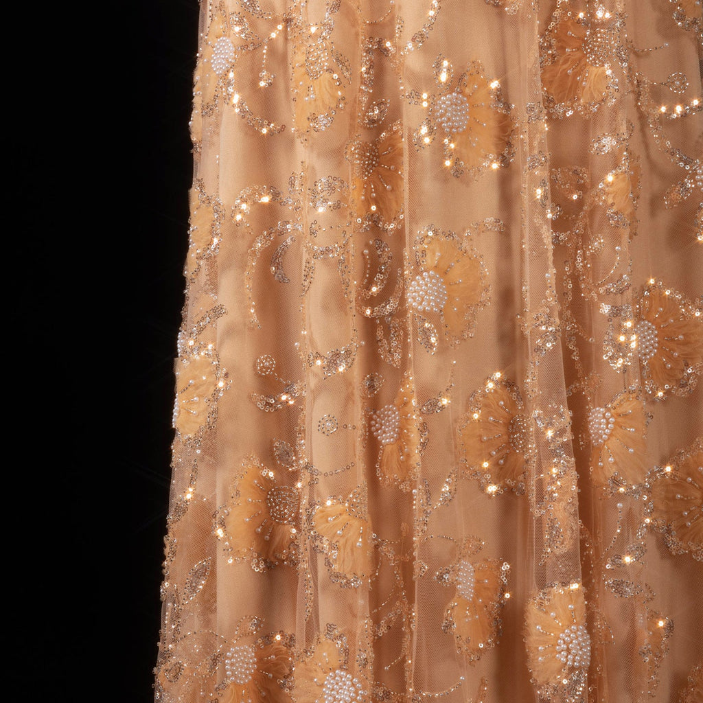 Elegant Pink Long Sleeve Beaded Embroidered Evening Dress SS638