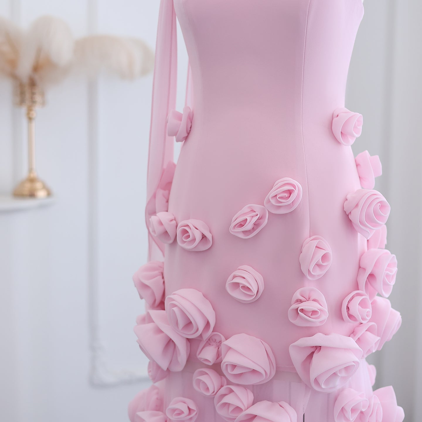 Chic Pink 3D Flowers Strapless Mermaid Evening Dress Side Slit SS207