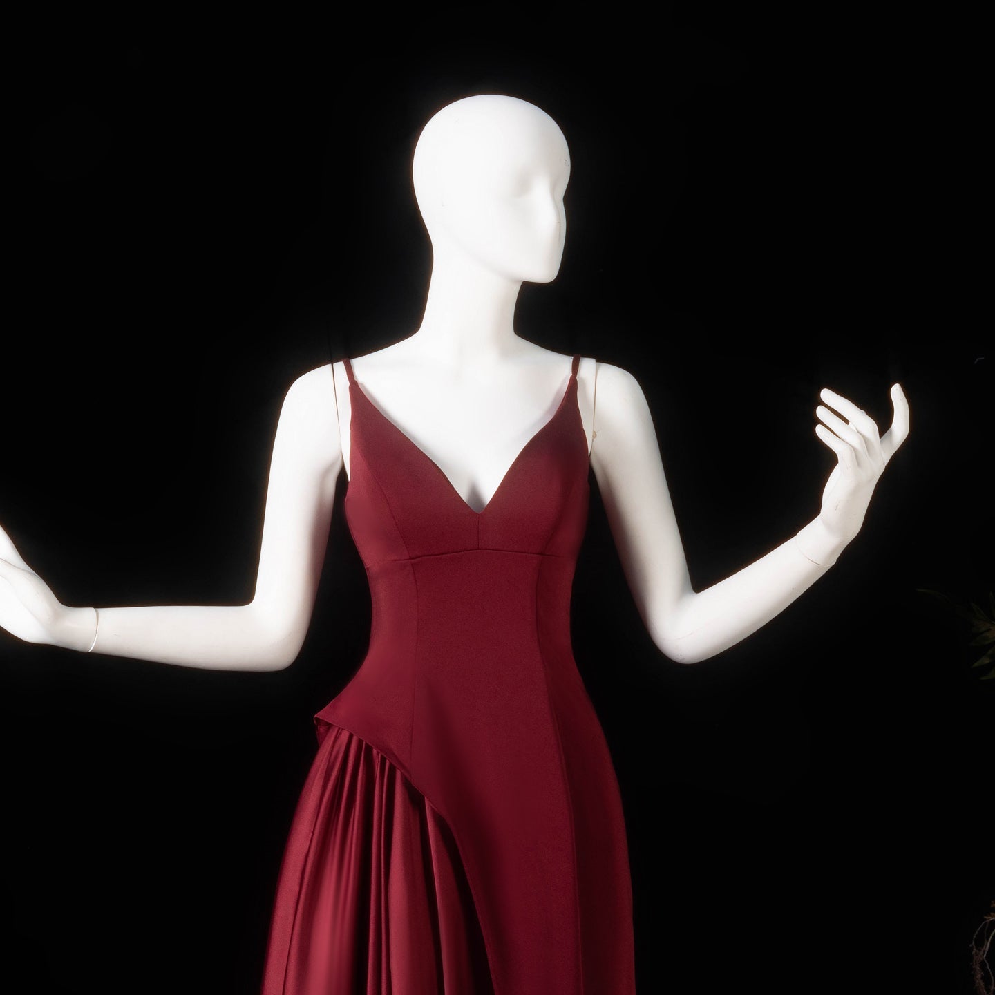 Stunning Deep V Burgundy Satin Train Formal Evening Dress SF330