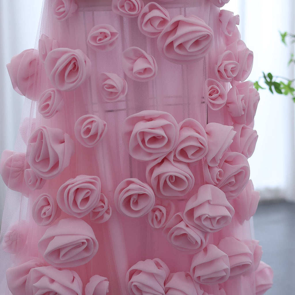 Chic Pink 3D Flowers Strapless Mermaid Evening Dress Side Slit SS207