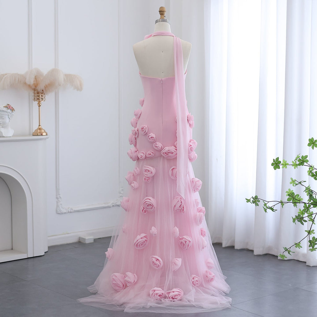 Chic Pink 3D Flowers Strapless Mermaid Evening Dress Side Slit SS207