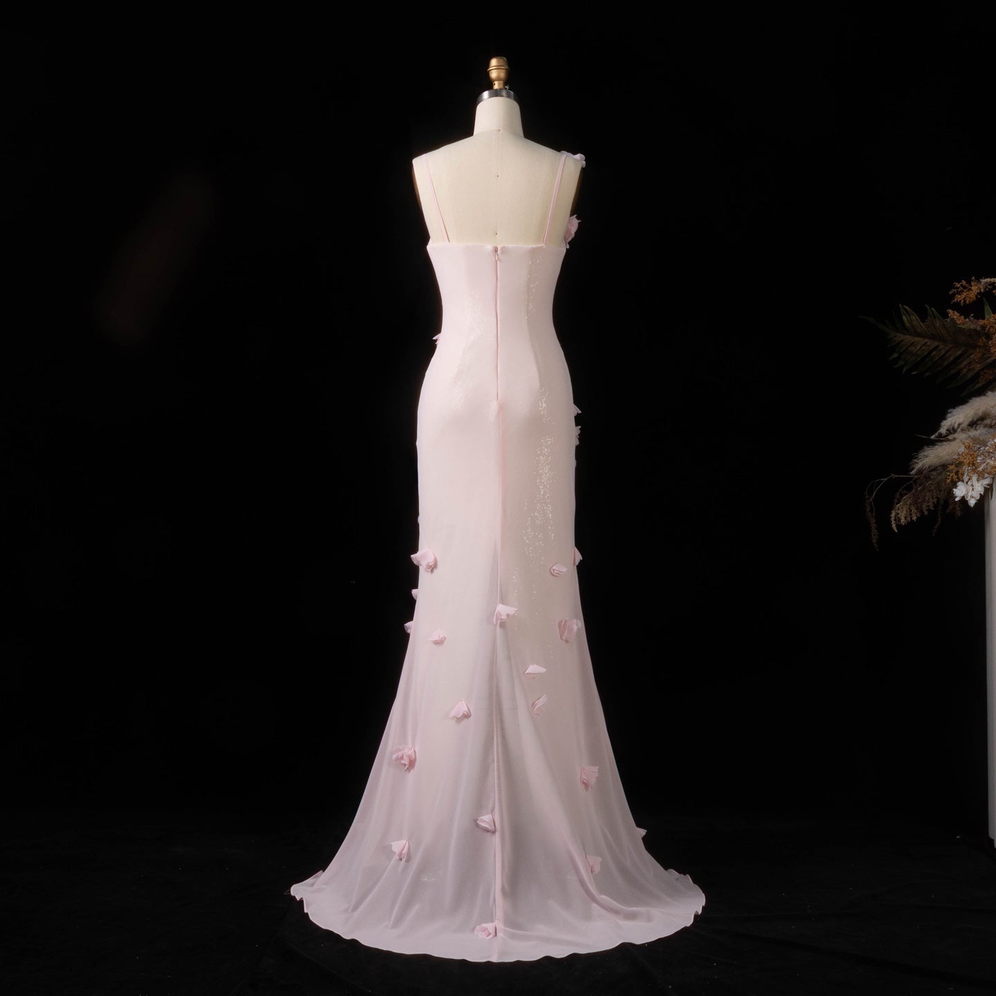 Luxury Light Yellow 3D Floral Sequin Spaghetti Strap Evening Dress SF438