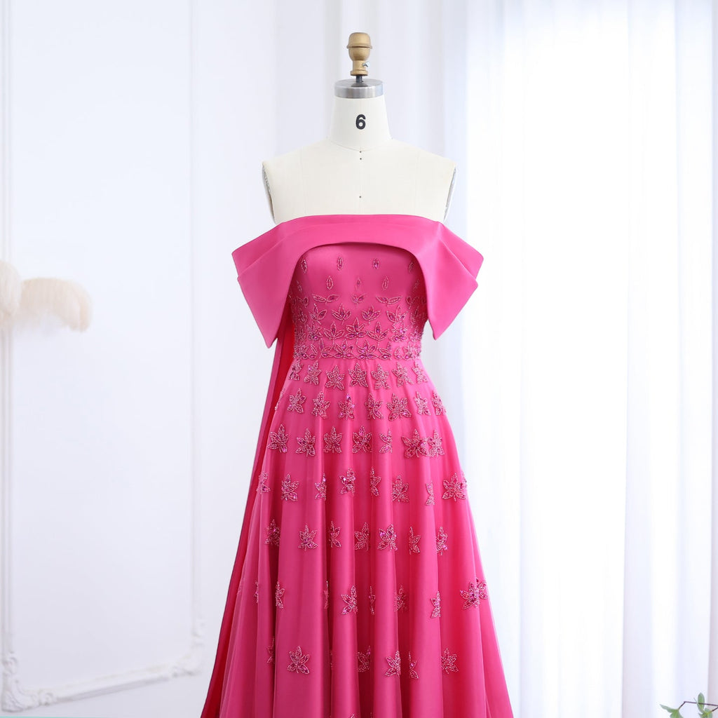 Elegant Beaded Yellow Satin Evening Dress with Cape SS455