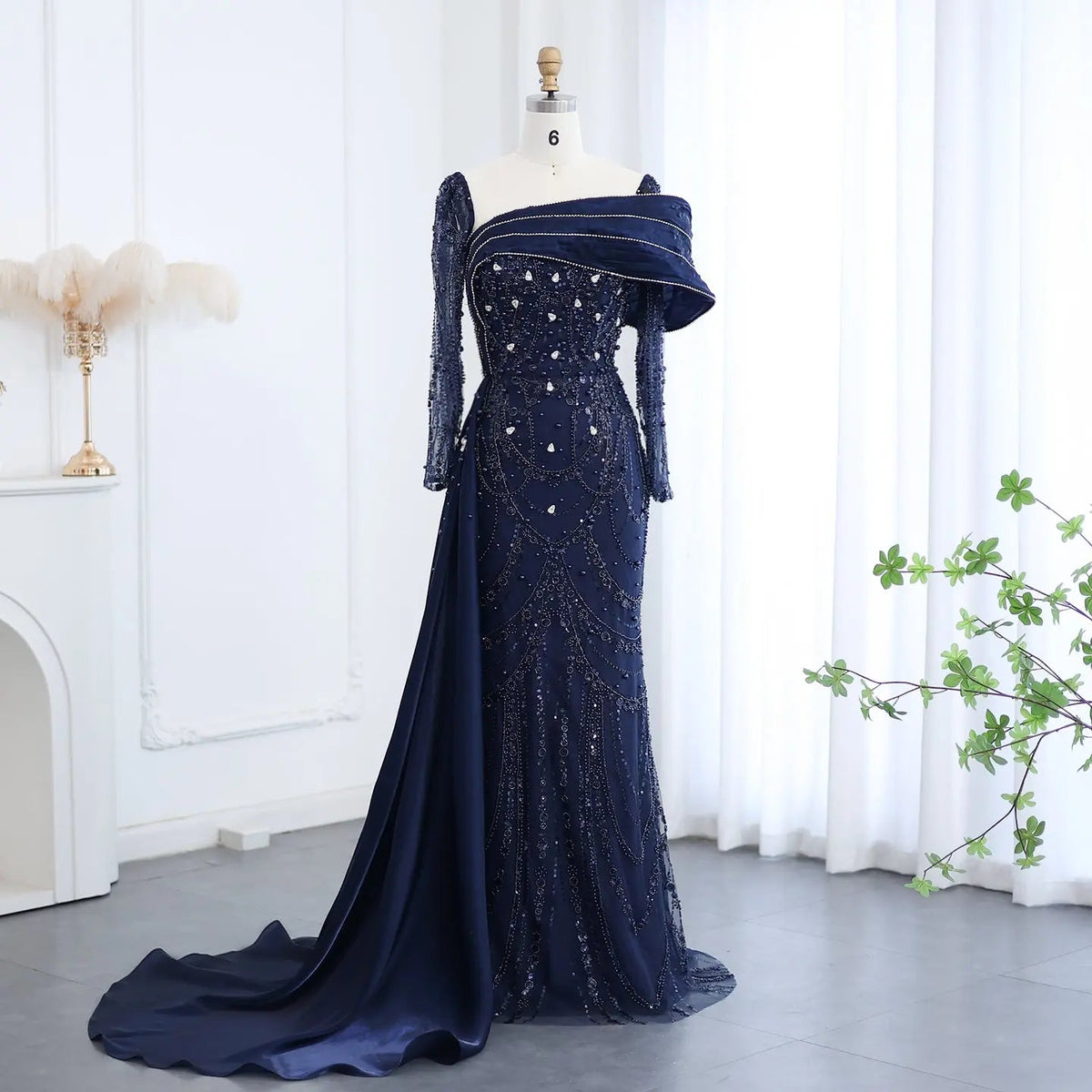 Luxury Nude Crystal Evening Dress with Overskirt SS256