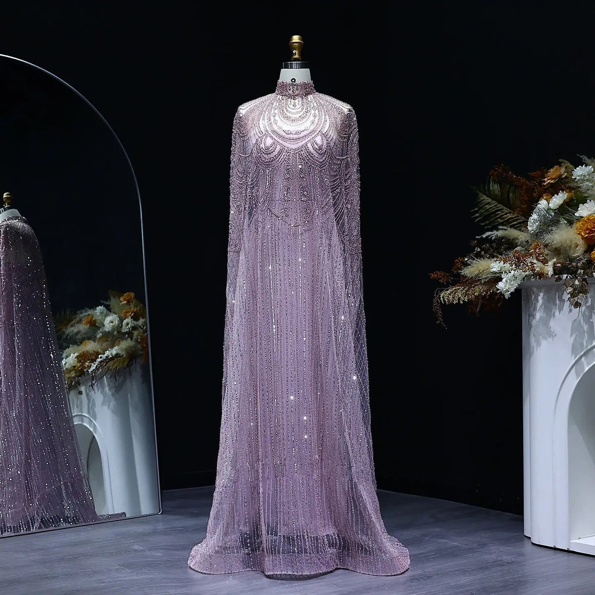 Luxury Nude Beaded High Neck 2 pieces Evening Dress SS780