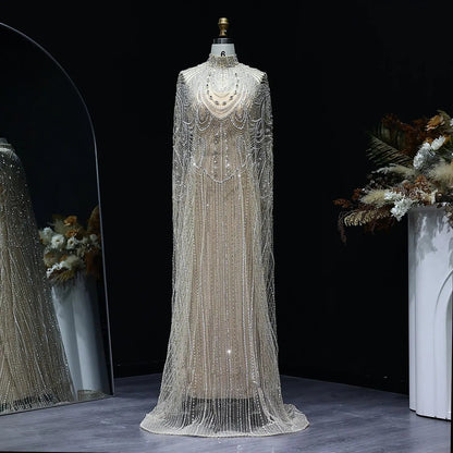 Luxury Nude Beaded High Neck 2 pieces Evening Dress SS780