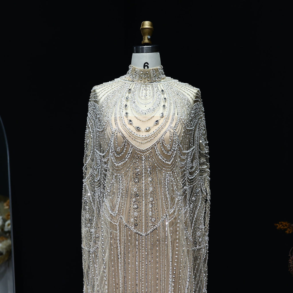 Luxury Nude Beaded High Neck 2 pieces Evening Dress SS780