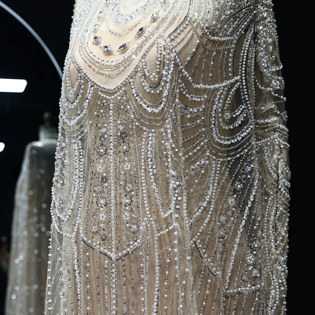 Luxury Nude Beaded High Neck 2 pieces Evening Dress SS780