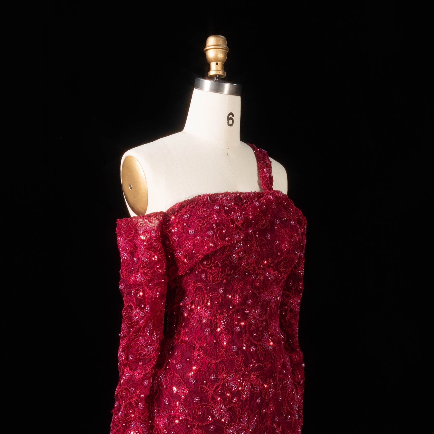 Luxury Wine Red Sequin Off-the-Shoulder Lace Mermaid Evening Dress SF459