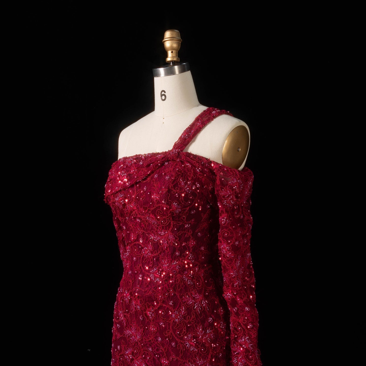 Luxury Wine Red Sequin Off-the-Shoulder Lace Mermaid Evening Dress SF459