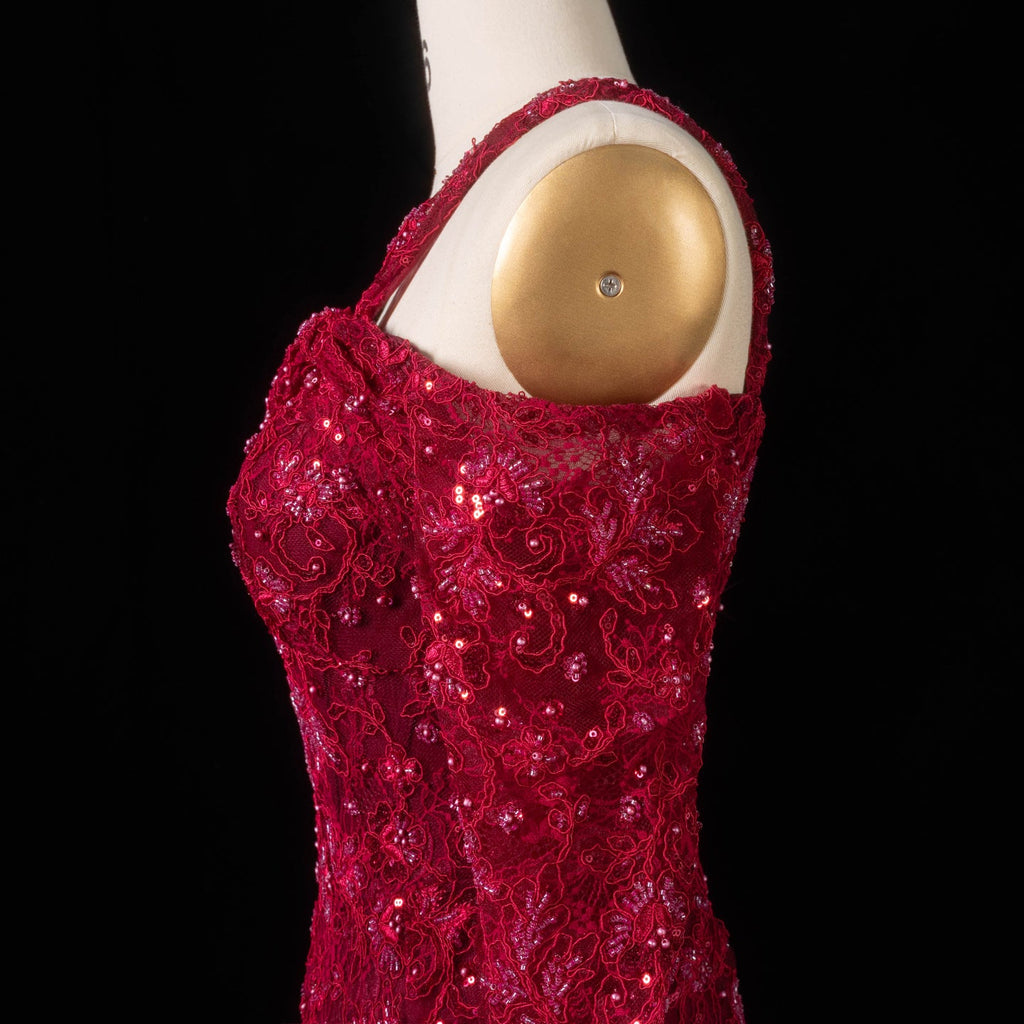 Luxury Wine Red Sequin Off-the-Shoulder Lace Mermaid Evening Dress SF459