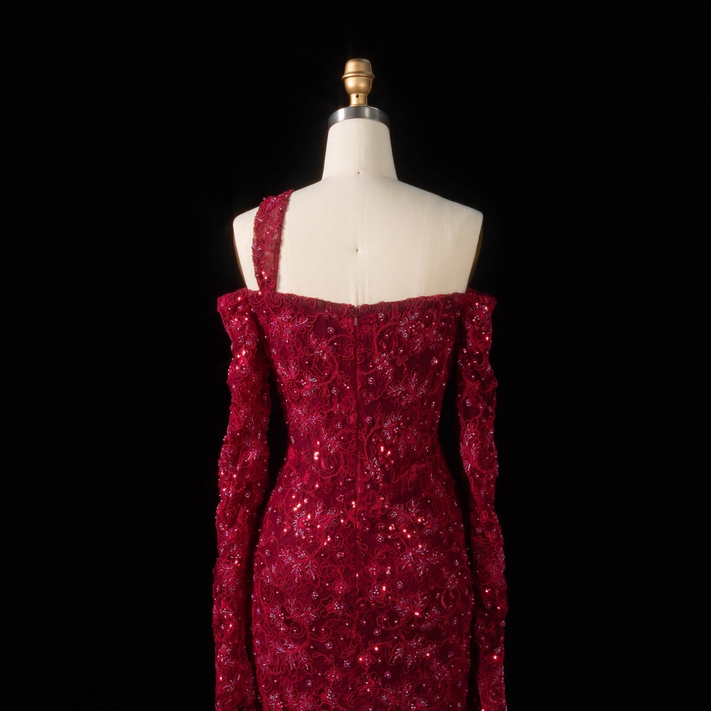 Luxury Wine Red Sequin Off-the-Shoulder Lace Mermaid Evening Dress SF459