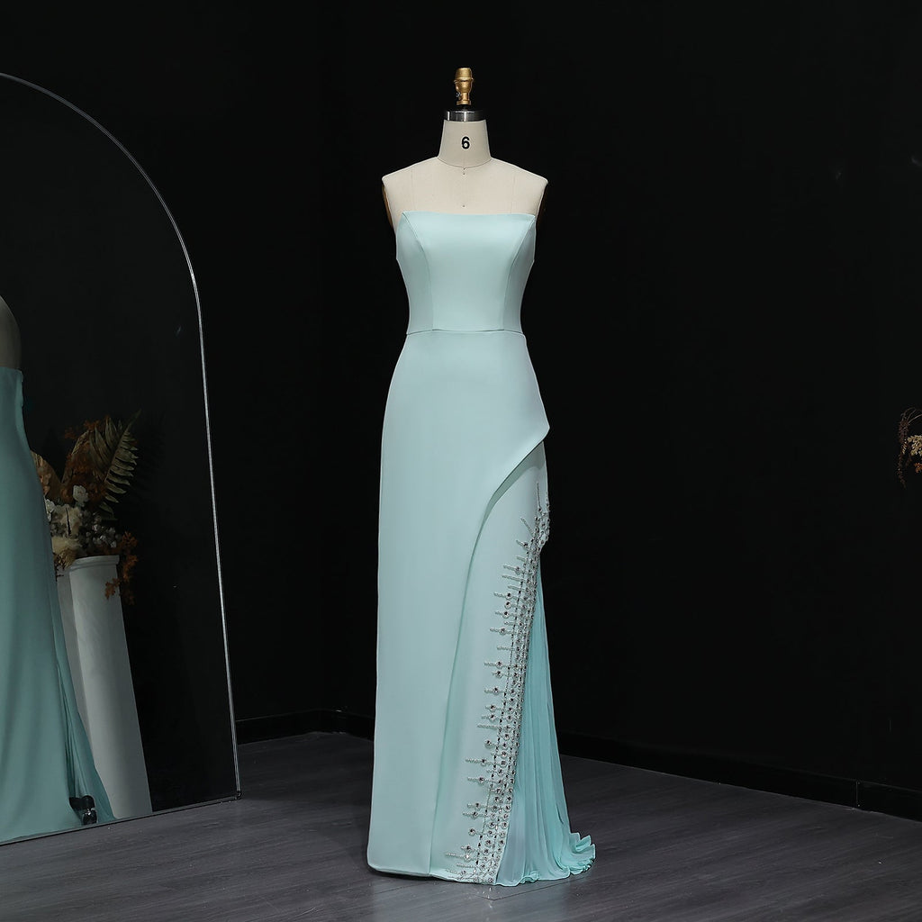 Luxury Mint Green Crystal Embellished Evening Dress XD022