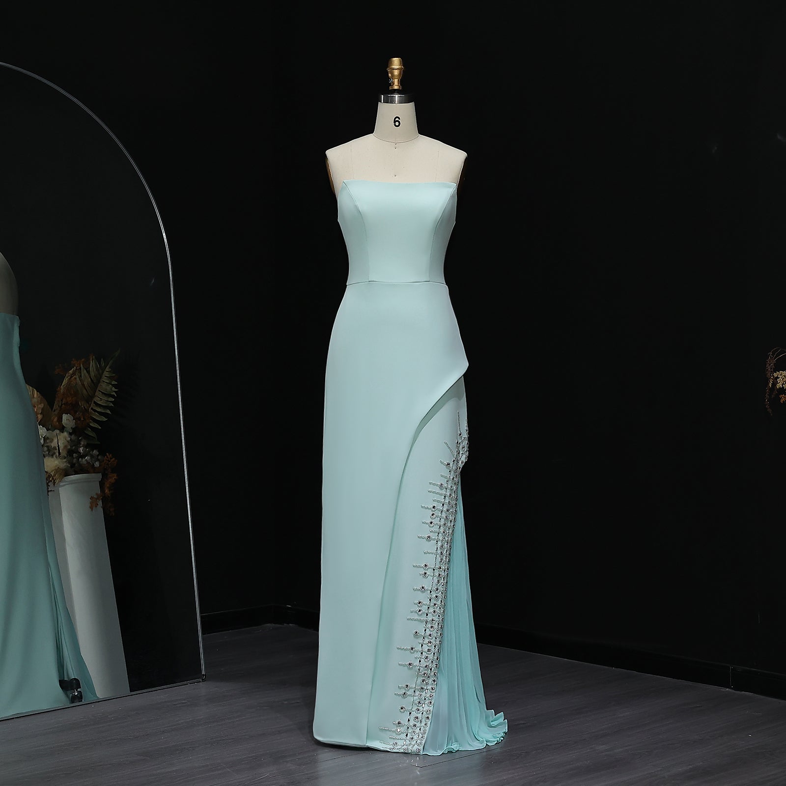 Luxury Mint Green Crystal Embellished Evening Dress XD022