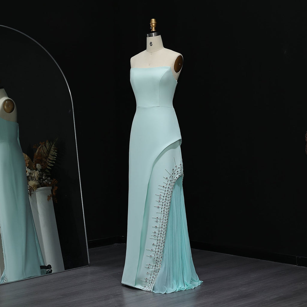 Luxury Mint Green Crystal Embellished Evening Dress XD022