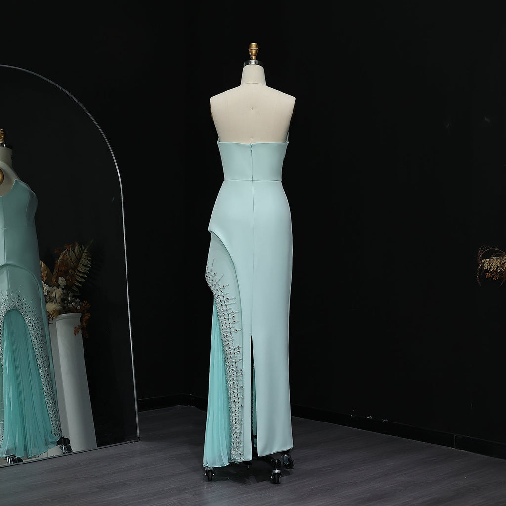 Luxury Mint Green Crystal Embellished Evening Dress XD022
