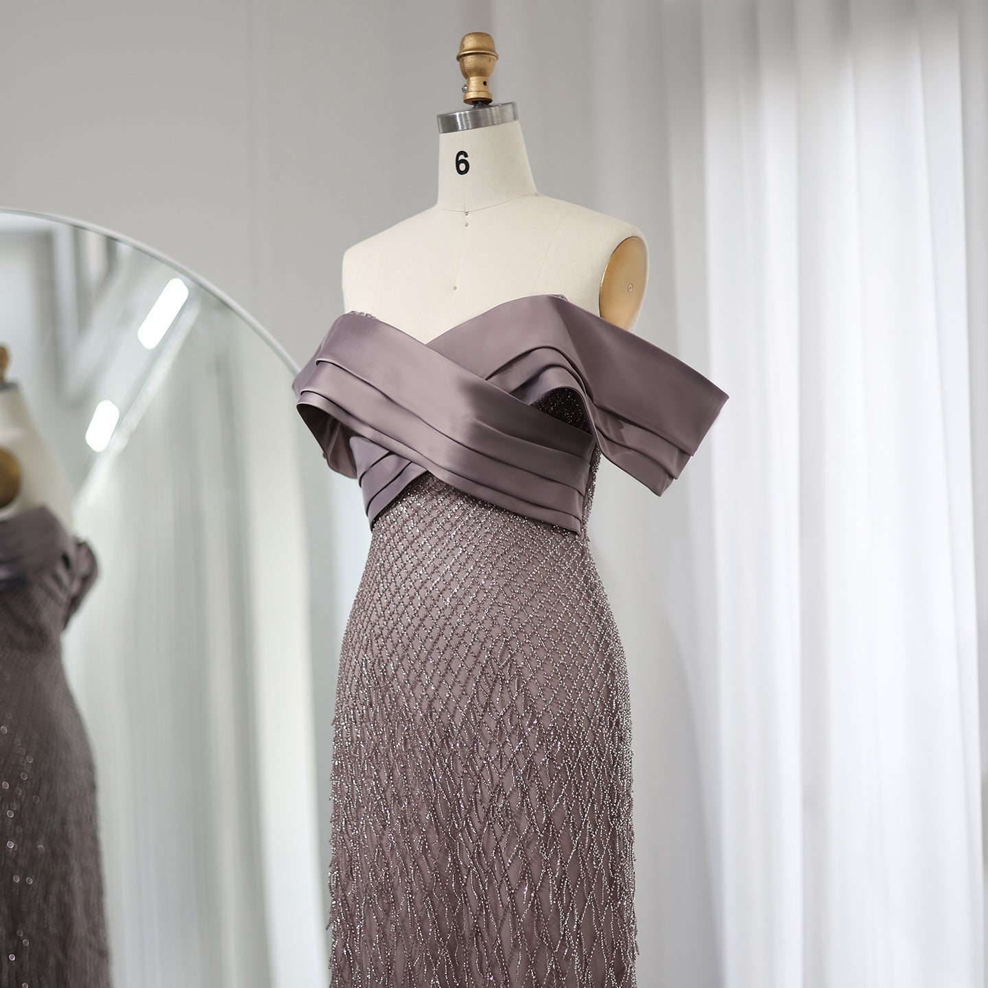 Elegant Tassel Sage Green Off Shoulder Evening Dress SS667
