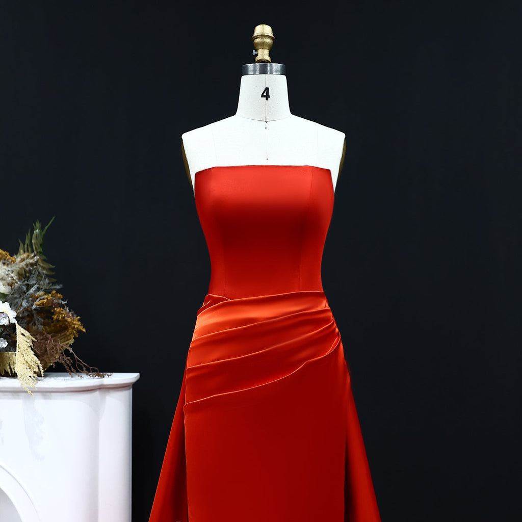 Elegant Red Strapless Evening Dresses with Overskirt SF255