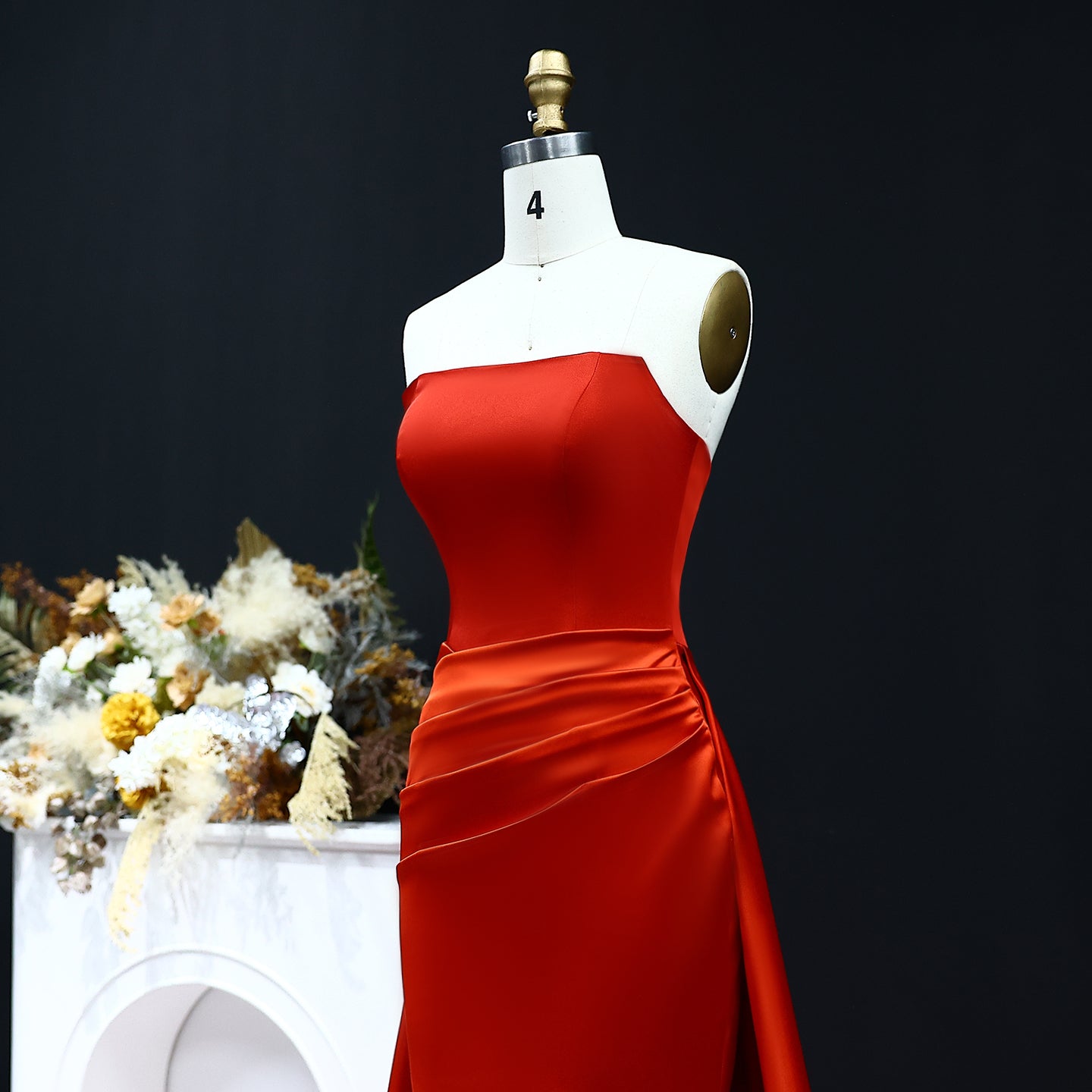 Elegant Red Strapless Evening Dresses with Overskirt SF255