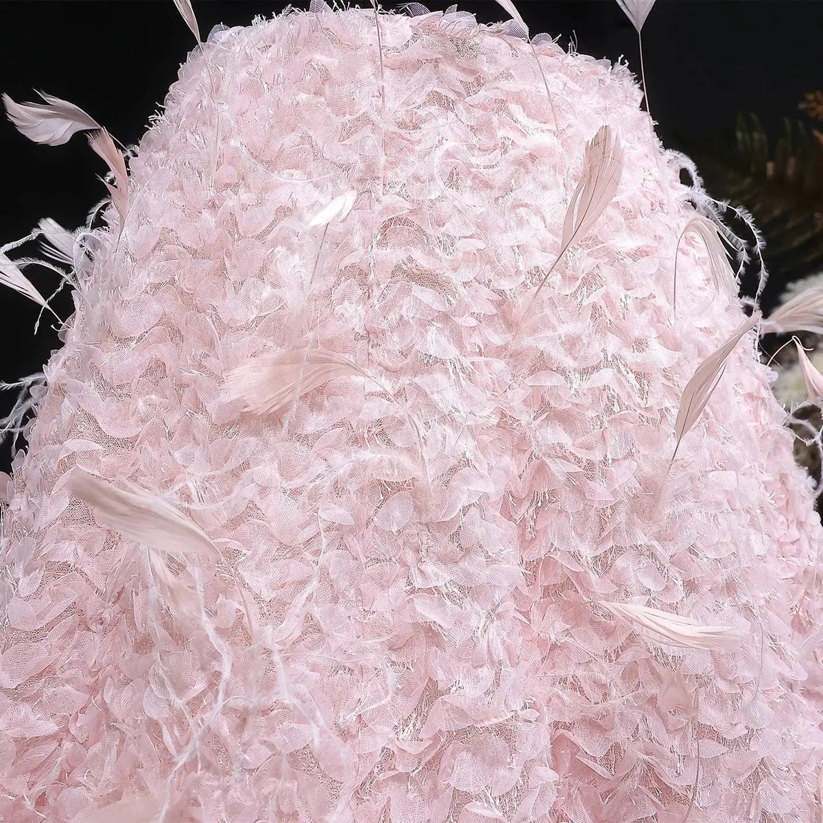 Luxury Black and Pink 3D Floral Feather Strapless Evening Dress SS721