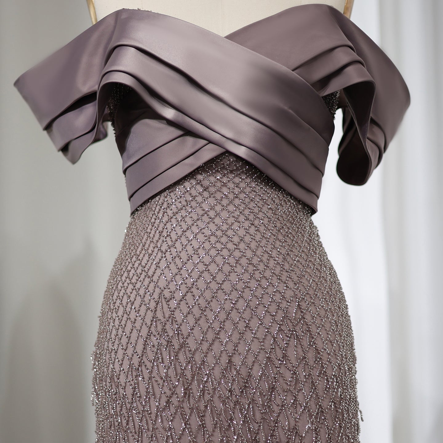 Elegant Tassel Sage Green Off Shoulder Evening Dress SS667