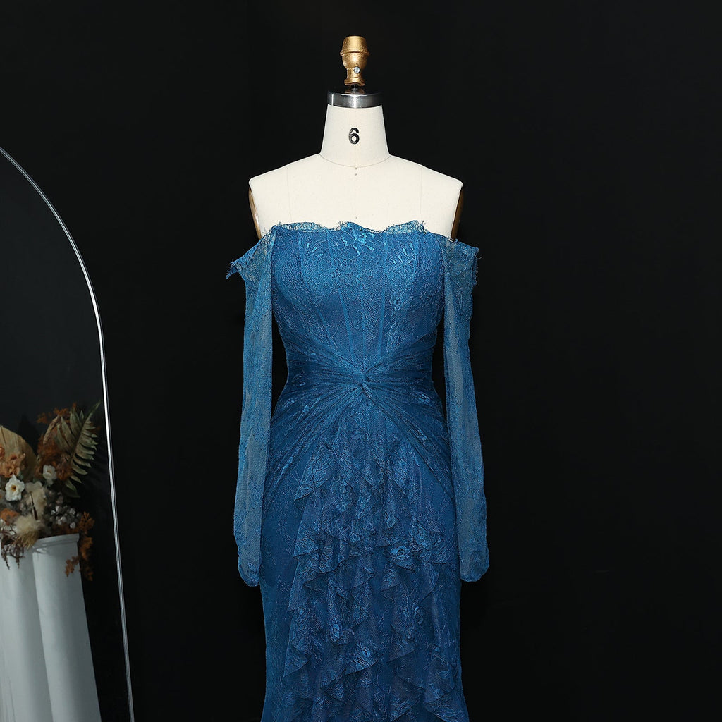 Luxury Turquoise Long Sleeves Mermaid Evening Dress SF519
