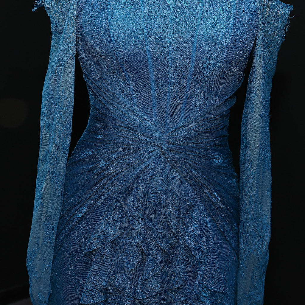 Luxury Turquoise Long Sleeves Mermaid Evening Dress SF519