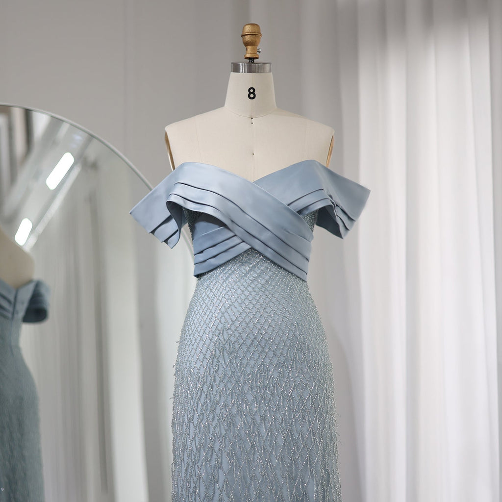 Elegant Tassel Sage Green Off Shoulder Evening Dress SS667