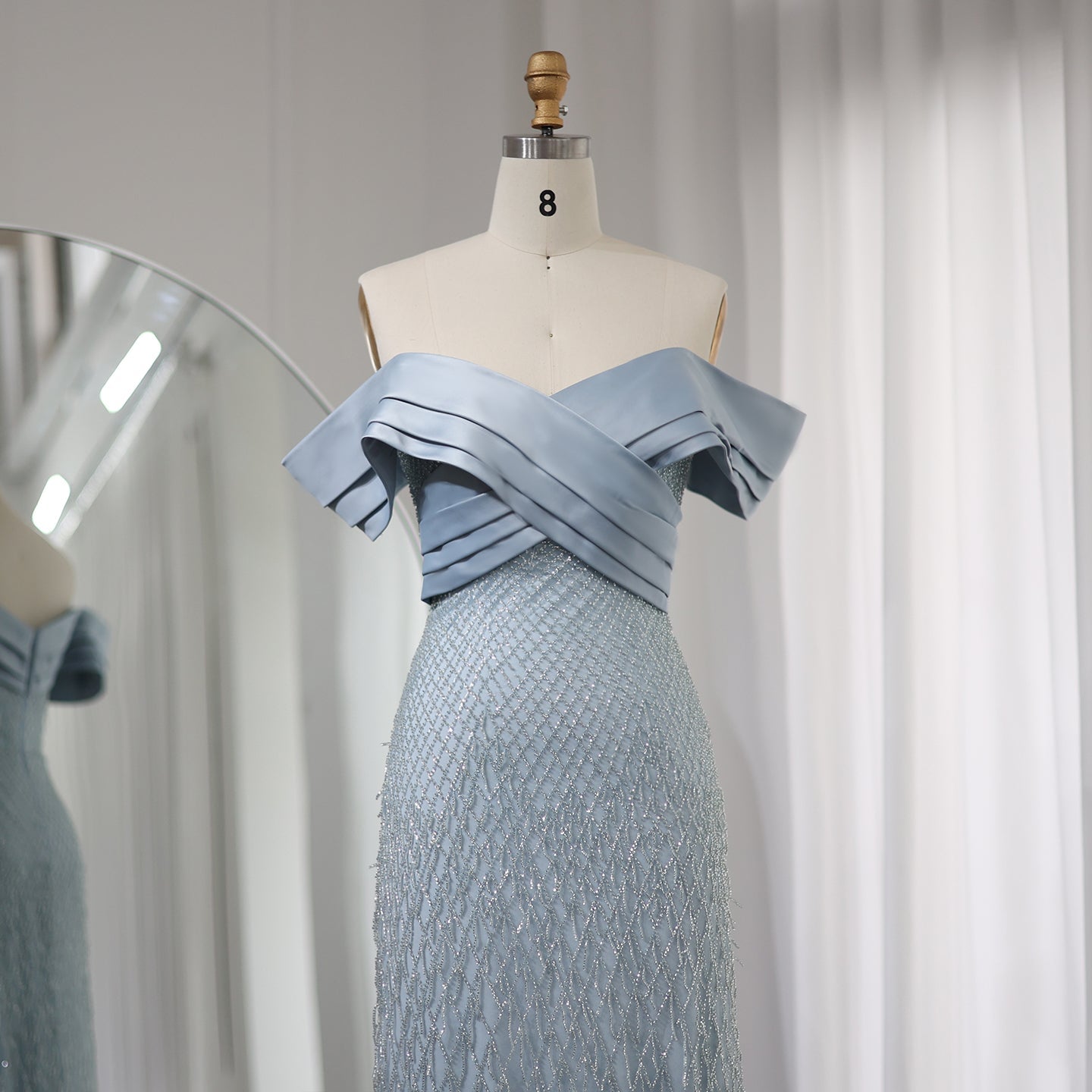 Elegant Tassel Sage Green Off Shoulder Evening Dress SS667
