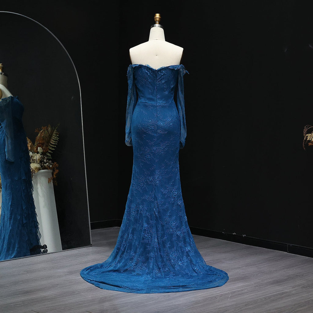 Luxury Turquoise Long Sleeves Mermaid Evening Dress SF519