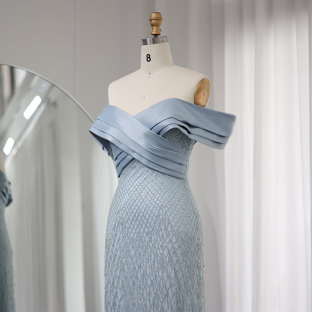 Elegant Tassel Sage Green Off Shoulder Evening Dress SS667