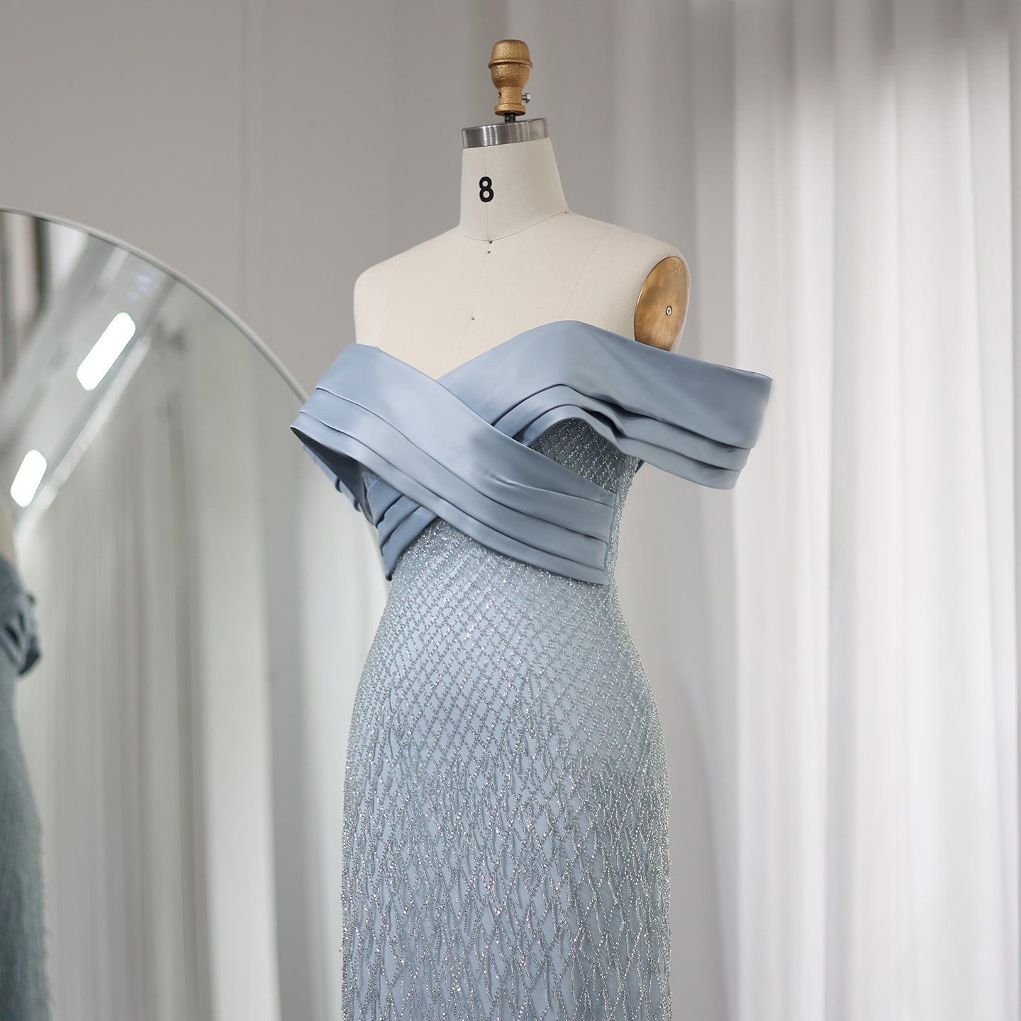 Elegant Tassel Sage Green Off Shoulder Evening Dress SS667