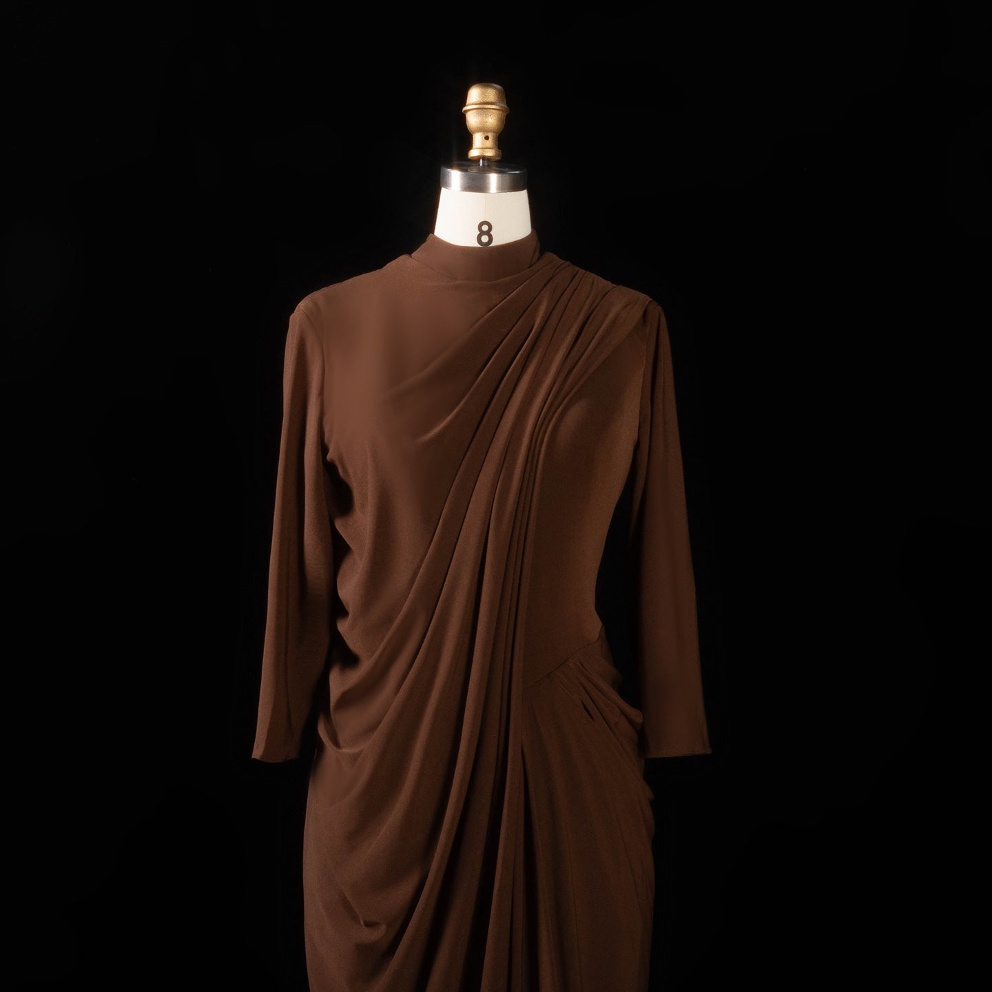 Elegant Brown High Neck Long Sleeve Ruched Bodycon Evening Dress SF078