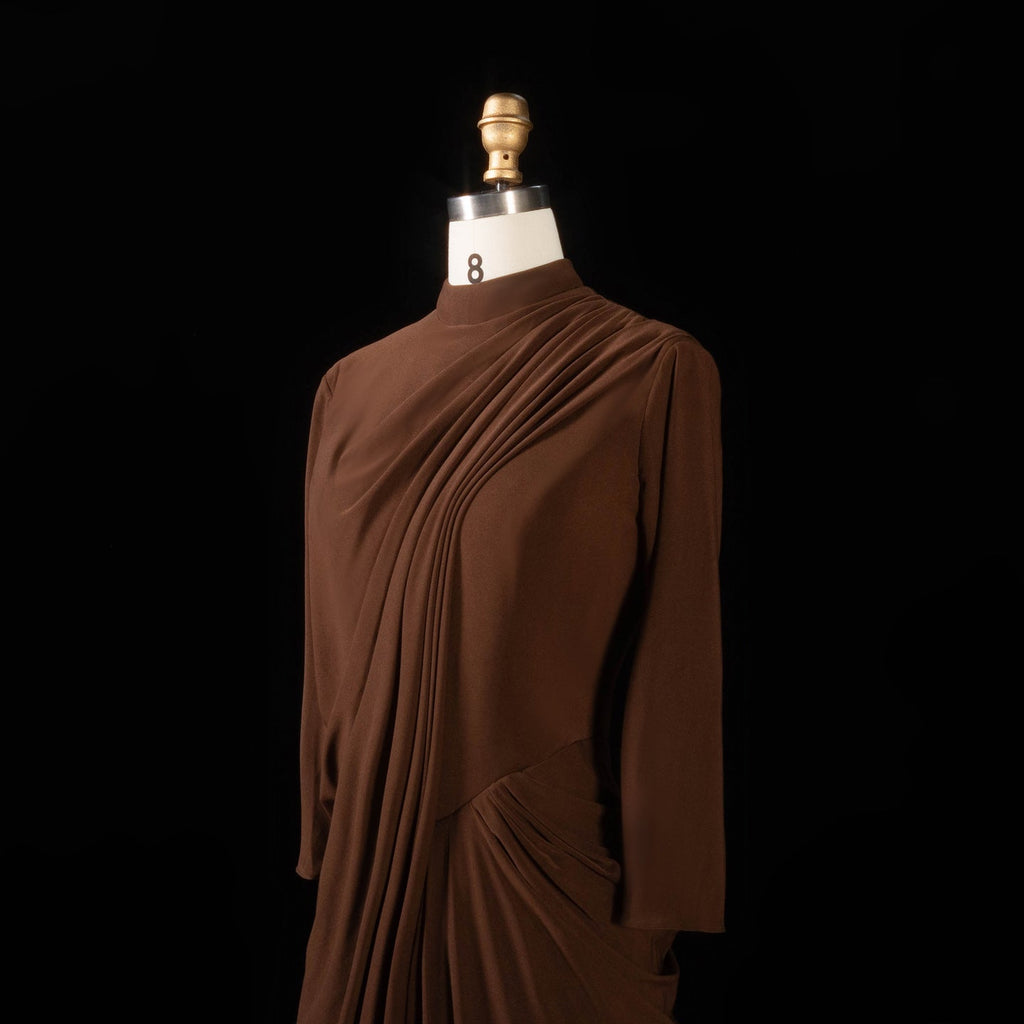 Elegant Brown High Neck Long Sleeve Ruched Bodycon Evening Dress SF078