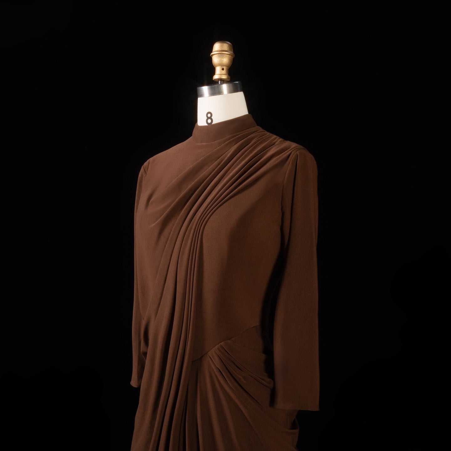 Elegant Brown High Neck Long Sleeve Ruched Bodycon Evening Dress SF078