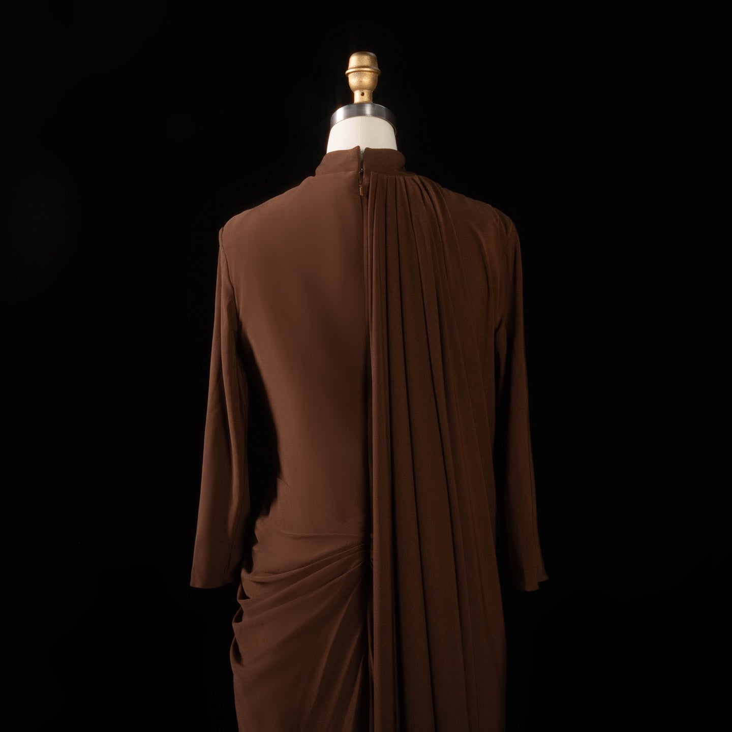 Elegant Brown High Neck Long Sleeve Ruched Bodycon Evening Dress SF078