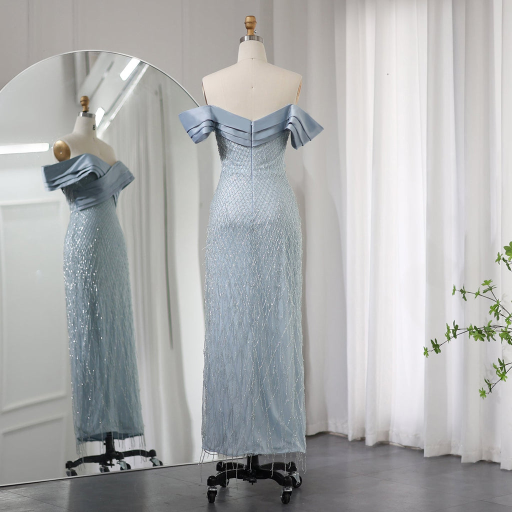 Elegant Tassel Sage Green Off Shoulder Evening Dress SS667