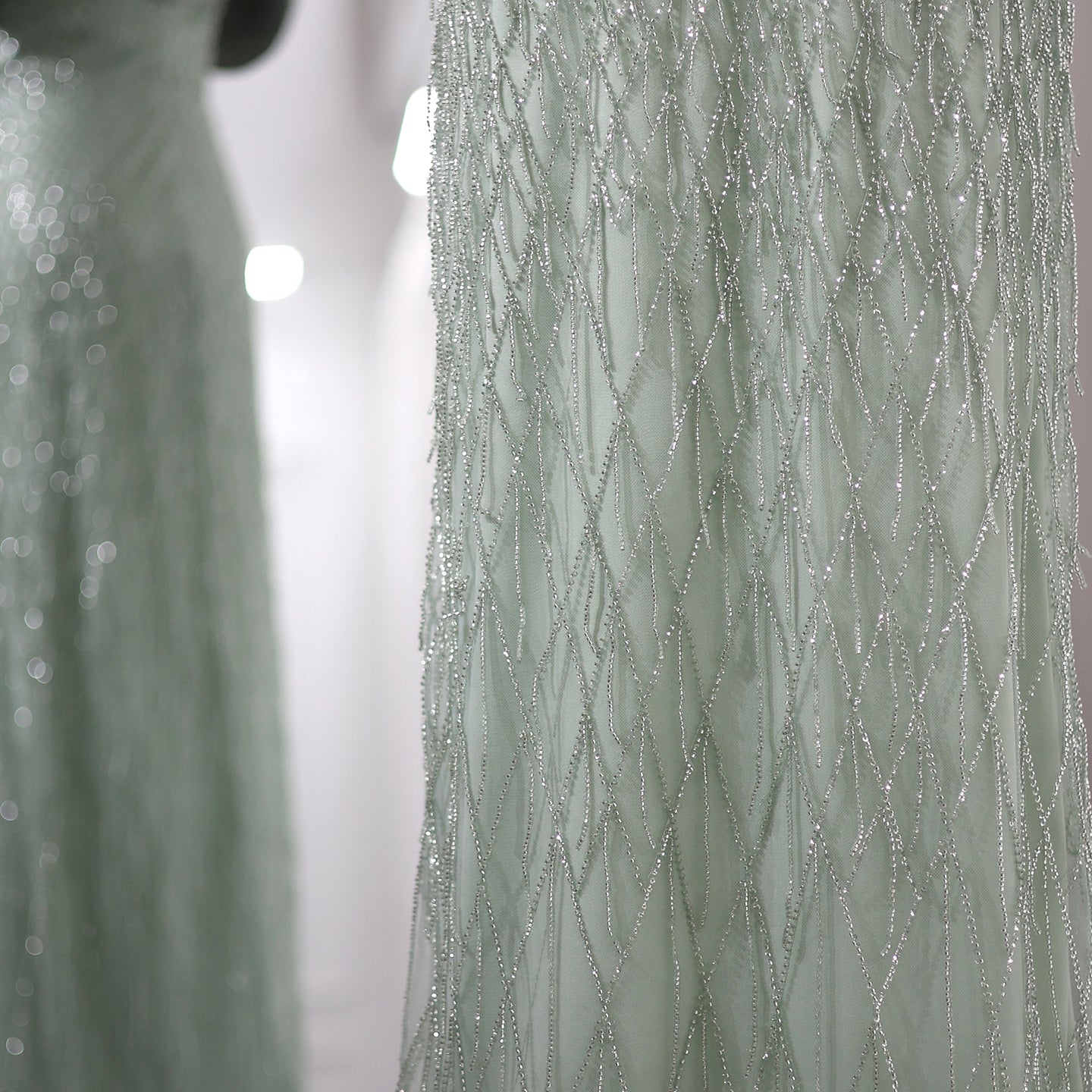 Elegant Tassel Sage Green Off Shoulder Evening Dress SS667