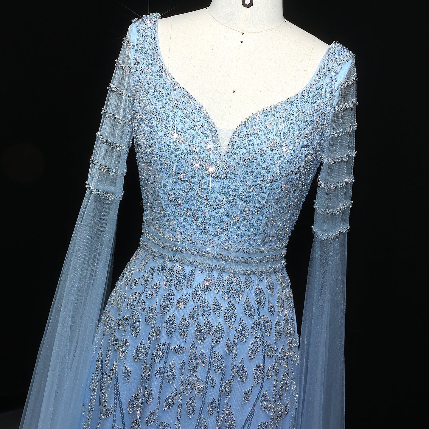 Elegant Pink Beaded Evening Dress with Cape Sleeves SS034