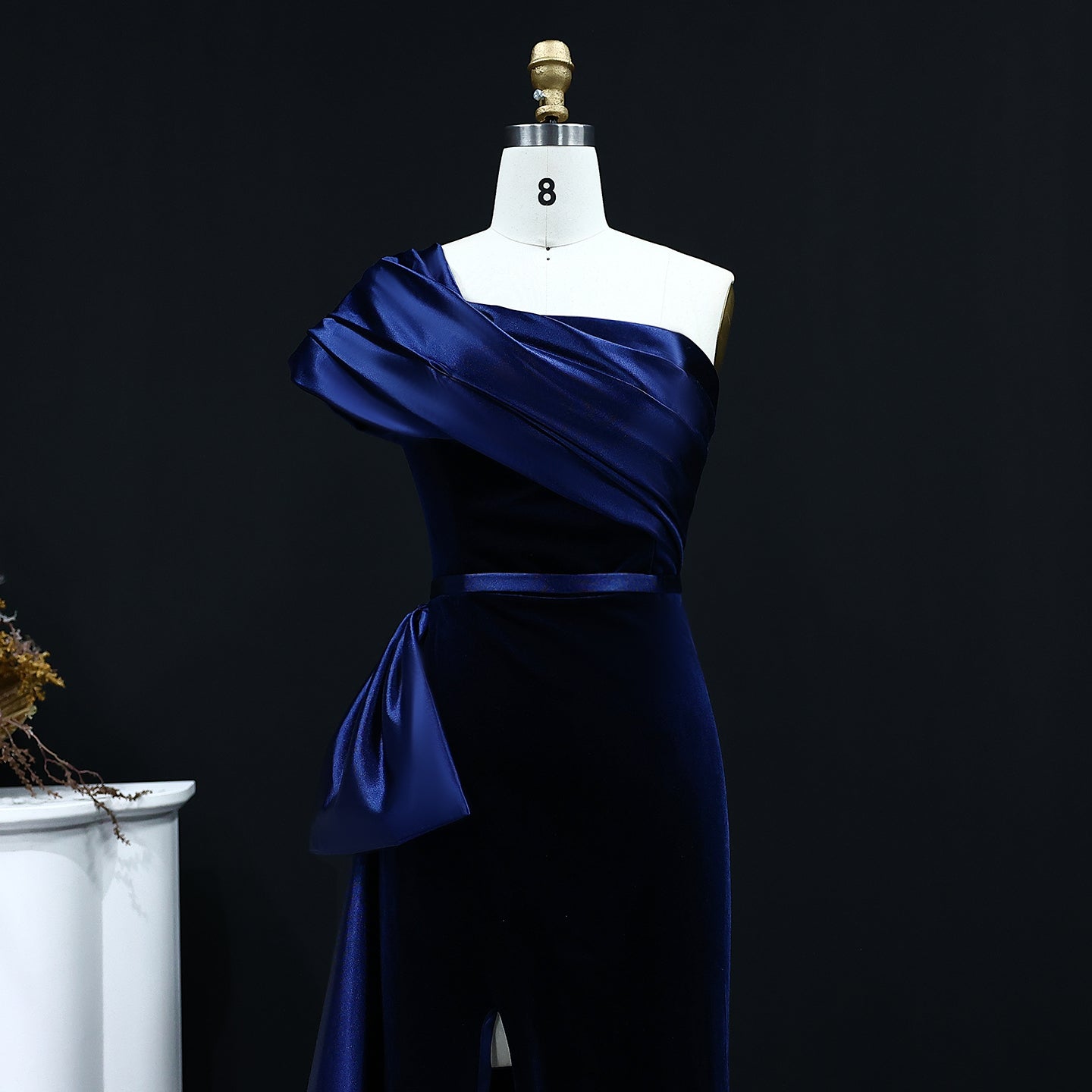 Elegant Dark Blue One Shoulder Evening Dress SF369