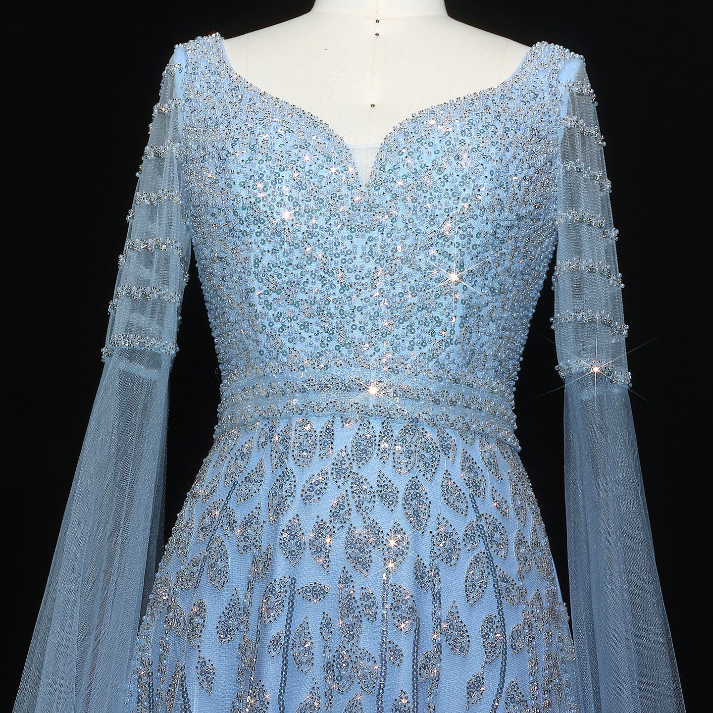 Elegant Pink Beaded Evening Dress with Cape Sleeves SS034