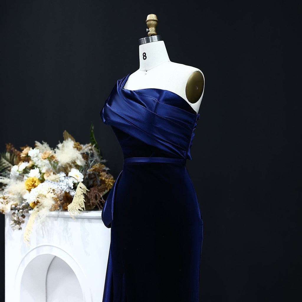 Elegant Dark Blue One Shoulder Evening Dress SF369