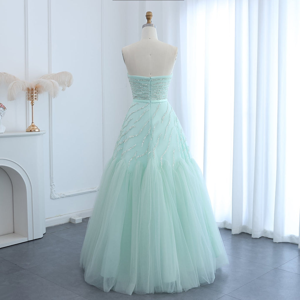 Elegant Beaded Sage Green Strapless Evening Dresses SS483