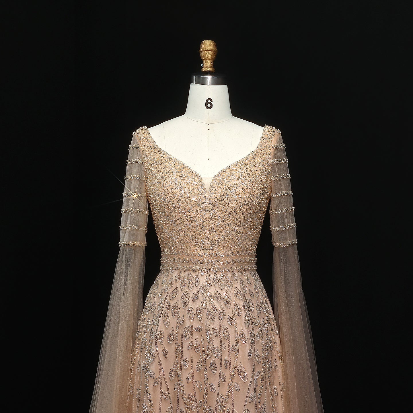 Elegant Pink Beaded Evening Dress with Cape Sleeves SS034