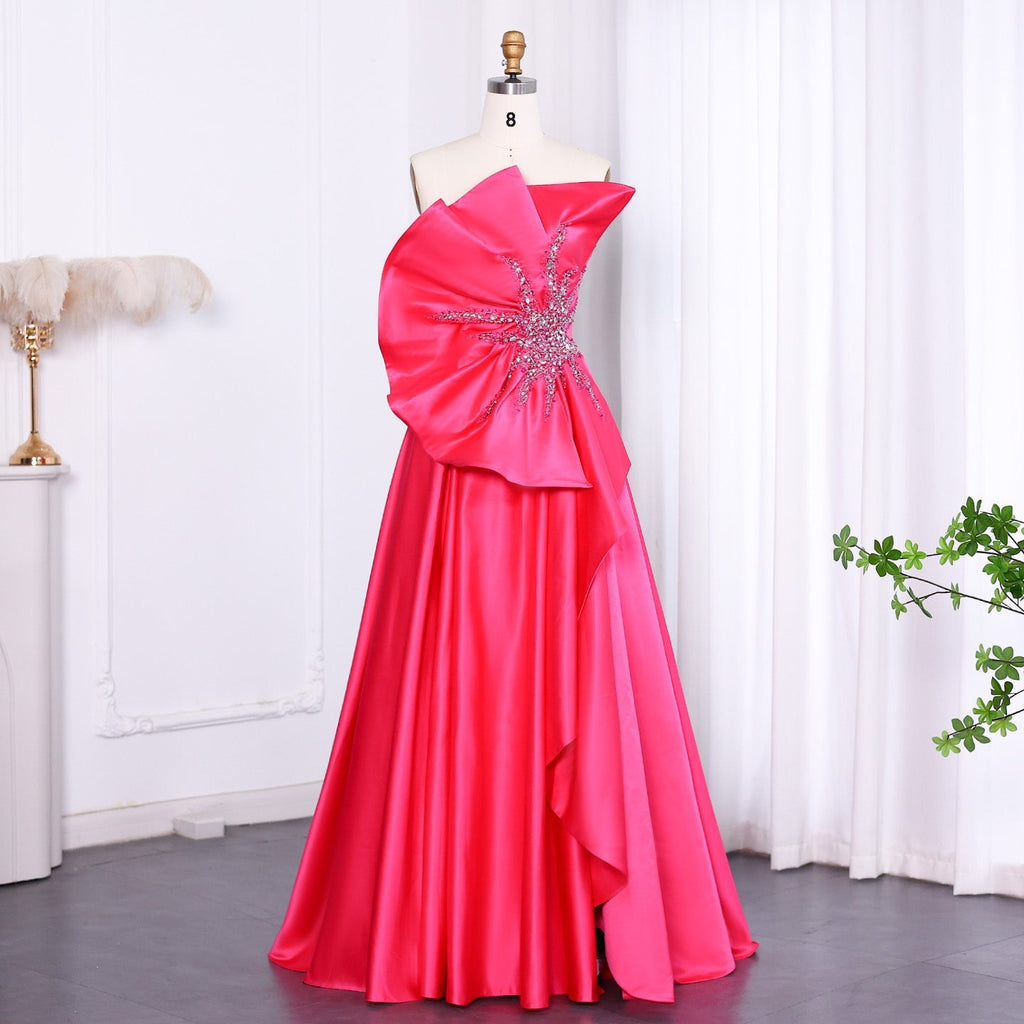 Stunning Fuchsia Scalloped Evening Dress with Slit SS581