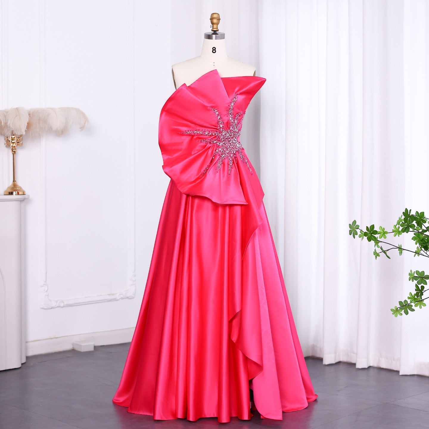 Stunning Fuchsia Scalloped Evening Dress with Slit SS581