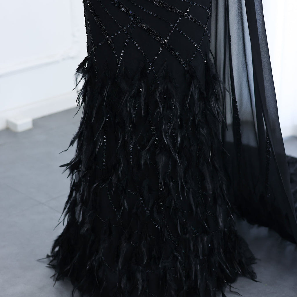 Luxury Feathers Turquoise One Shoulder Mermaid Evening Dress SS498
