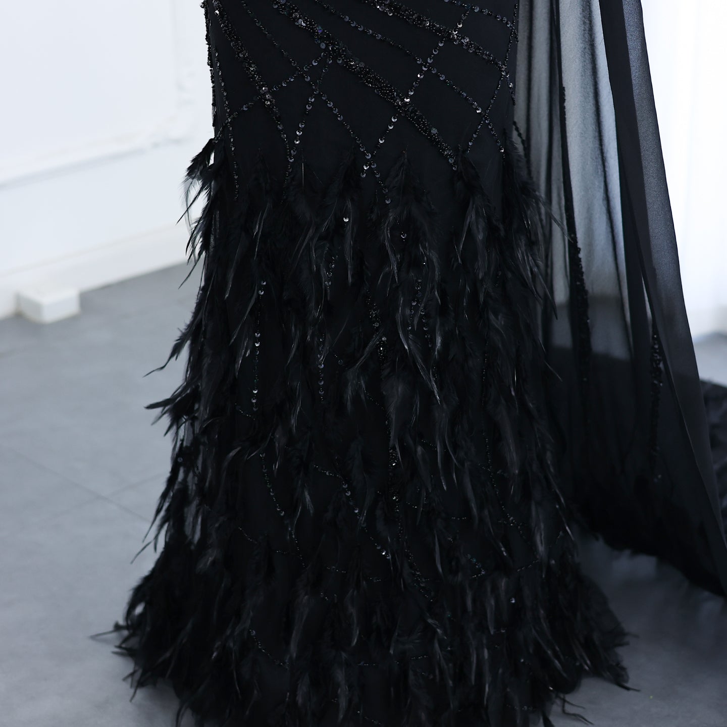 Luxury Feathers Turquoise One Shoulder Mermaid Evening Dress SS498