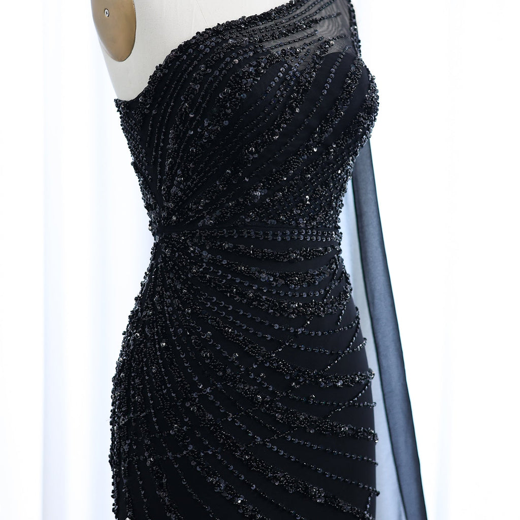 Luxury Feathers Turquoise One Shoulder Mermaid Evening Dress SS498
