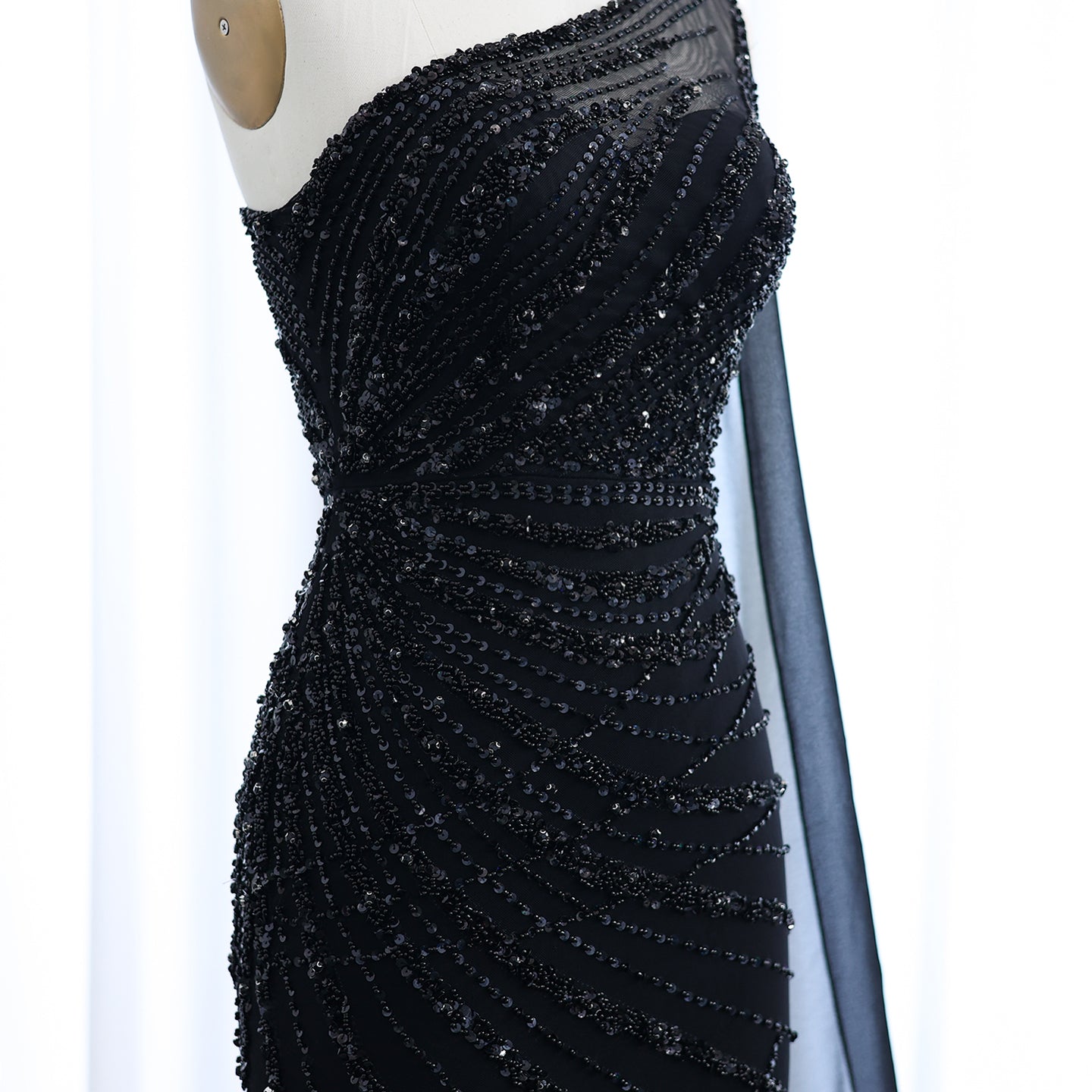 Luxury Feathers Turquoise One Shoulder Mermaid Evening Dress SS498